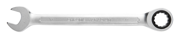 Ключ комбинированный с трещоткой, сталь CrV, 17мм, 72Т