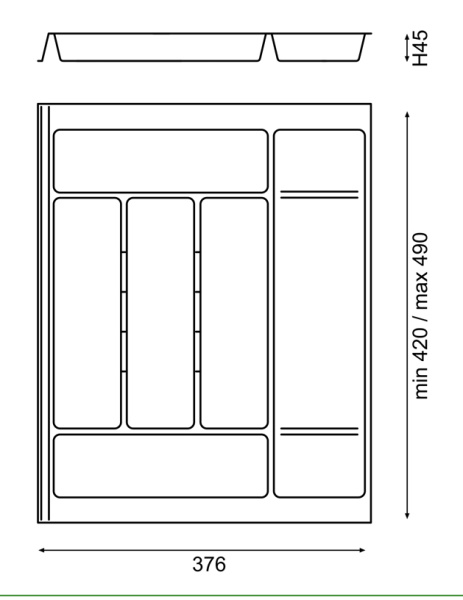 Лоток для кухонных принадлежностей Combi 714, 376x490x45мм, односторонний, темно-серый, Gollinucci