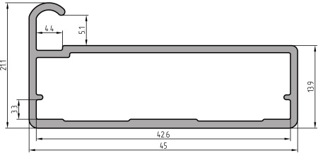MZ09 Алюминиевый профиль для стекла, 21х45мм, L=6000мм, серебро