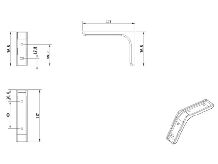 Полкодержатель Г-образный, L=120мм, серый, без креплений, Китай