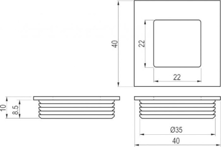 Ручка врезная, UZ-00B226-05, 40х40мм, квадрат, металл, матовый хром, GTV