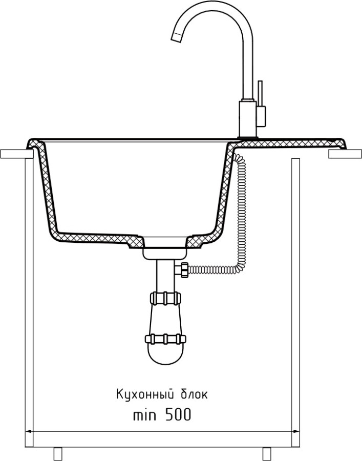 Мойка ЭкоМ 6248, 620х480мм, кварц, песочный (без сифона)