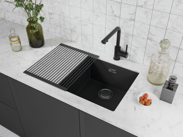 Ролл-мат для мойки с силиконом ROLL-01-SILICONE-BL, нержавеющая сталь/черный силикон