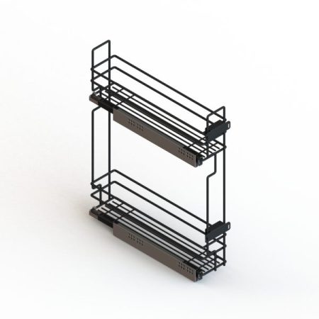 Корзина 150мм, 2 яруса, 100х450х530мм, боковое левое, направл.Hettich с доводчиком, черная, Россия