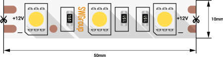 Лента 10х5000мм, SMD 5050, 12В, нейтральный, 14,4 Вт/м, 60 диодов/м, 750 Лм/м, IP20, SWG