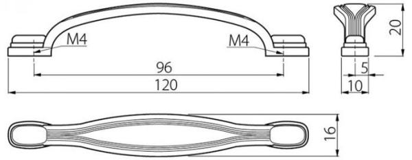 Ручка-скоба, UZ-10, 96мм, металл, старое золото
