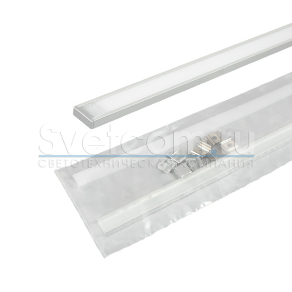 Профиль накладной 16х6х2000мм, лента ≤10мм, белый (диффузор полуматовый, 4 заглушки+4 клипсы), 1506W