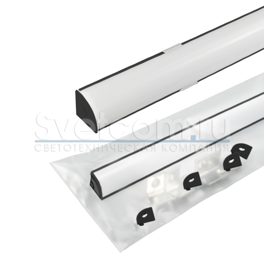 Профиль накладной угловой 16х16х3000мм, треугольный, лента ≤10мм, черный.(диффуз.+загл.+клипсы)