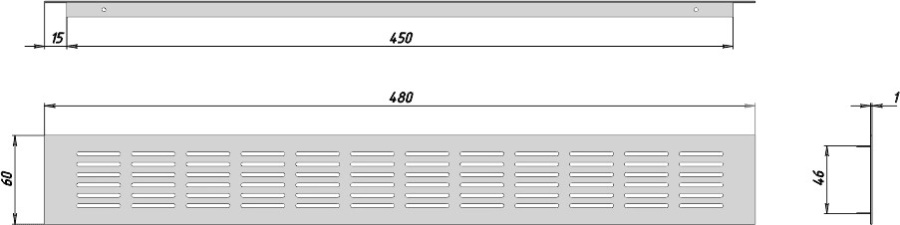 Вентиляционная решетка для цоколя, 480х60мм, алюминий, алюминий, Grade