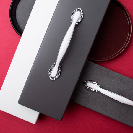 Ручка-скоба, 107, 96мм, металл, матовый хром/белый