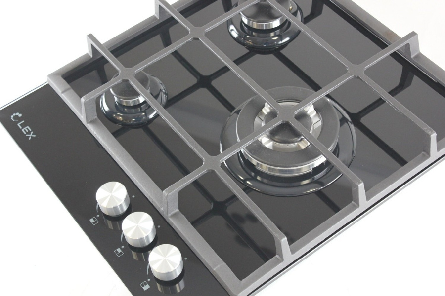 Варочная панель газовая GVG 431 BL, 45см, черное стекло, Lex