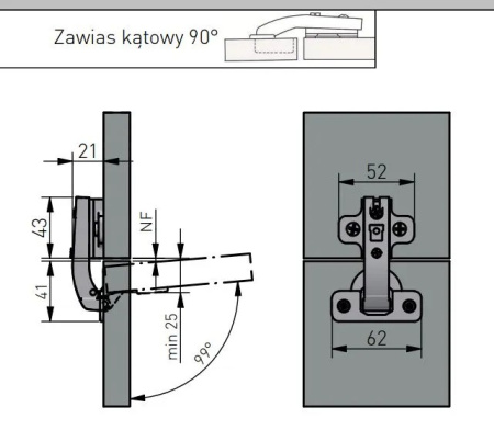 GTV Петля для фальшпанели 90*, с планкой 2мм, без пружины, с еврошурупом, 45мм