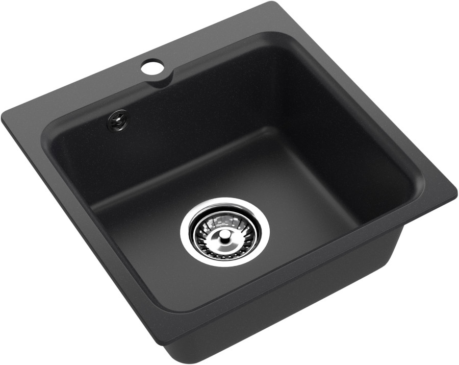 Мойка ЭкоМ М-430, 432х432мм, мрамор, черный (без сифона)