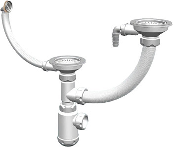 Сифон двойной Санпласт c круглым переливом и отводом + гофра