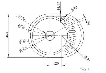 Мойка врезная, 570х450х180х0,6мм, глянец, универсальная+сифон, CMF