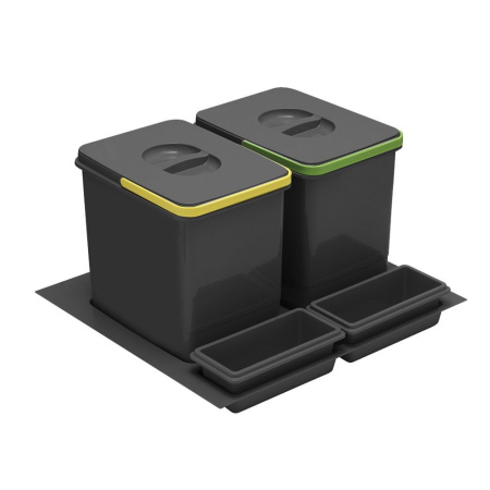 Система контейнеров для мусора, 2х15л+2 емкости, в шкаф на 600мм, пластик, антрацит