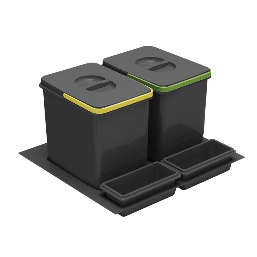 Система контейнеров для мусора, 2х15л+2 емкости, в шкаф на 600мм, пластик, антрацит