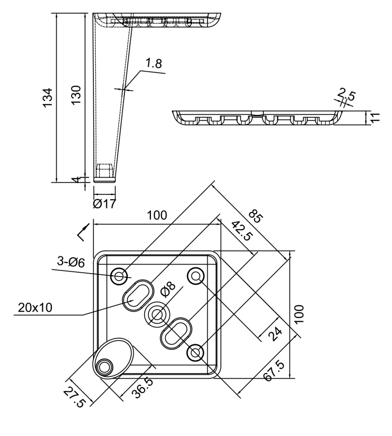 Опора нерегулируемая, h=134мм, металл, брашированное золото, JET
