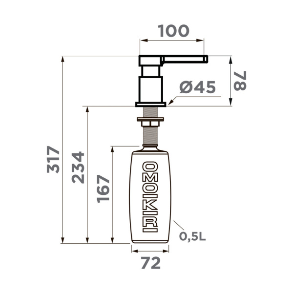 Дозатор для моющего средства OM-05-BN, латунь/нержавеющая сталь