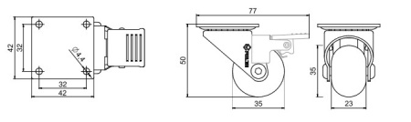 Опора колесная с площадкой, d=35мм, без стопора, прозрачный, 30кг/шт, Rejs
