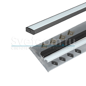 Профиль накладной 17х7х3000мм, лента ≤10мм, черный (диффузор молочный белый, 6 заглушек),1707W-03