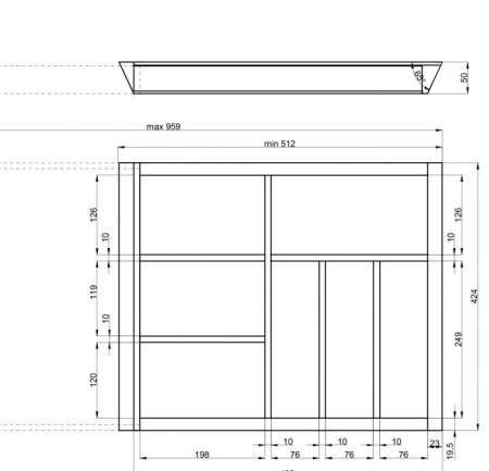 Лоток деревянный с возможностью регулировки 600-1000 в ящики Axis/MB L-450, бук