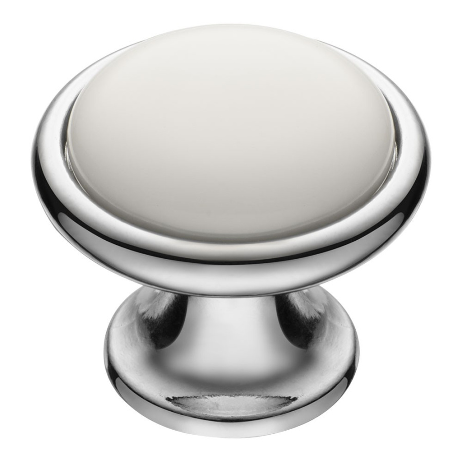 Ручка-кнопка, 3008-10-000, d=35мм, металл/керамика, глянцевый хром/белый