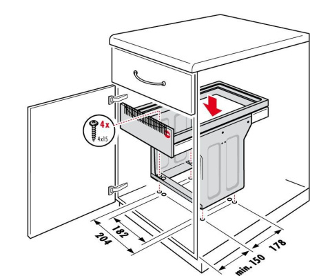 Система сортировки "Tandem", 2х15л, 301х480х400мм, в шкаф 400мм, светло-серый