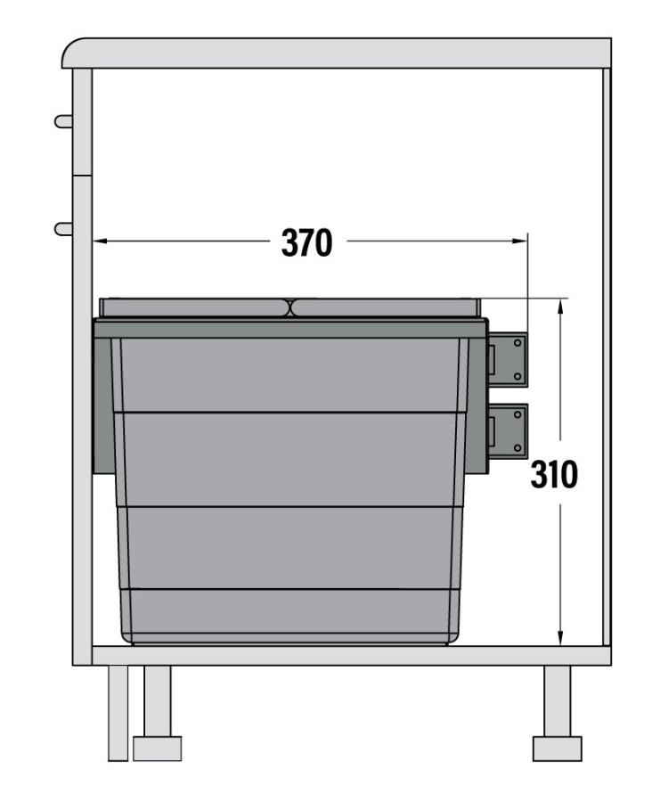 Контейнер для мусора SLIM PUSH c крышкой, 12л, 200х310х370мм, в шкаф 300мм, металл/пластик, св-серый