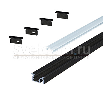 Профиль врезной угловой 20х10х2000мм, лента ≤8мм, черный (диффузор, 2+2 заглушки)