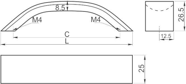 Ручка-скоба, UA-00-337, 128мм, металл, алюминий