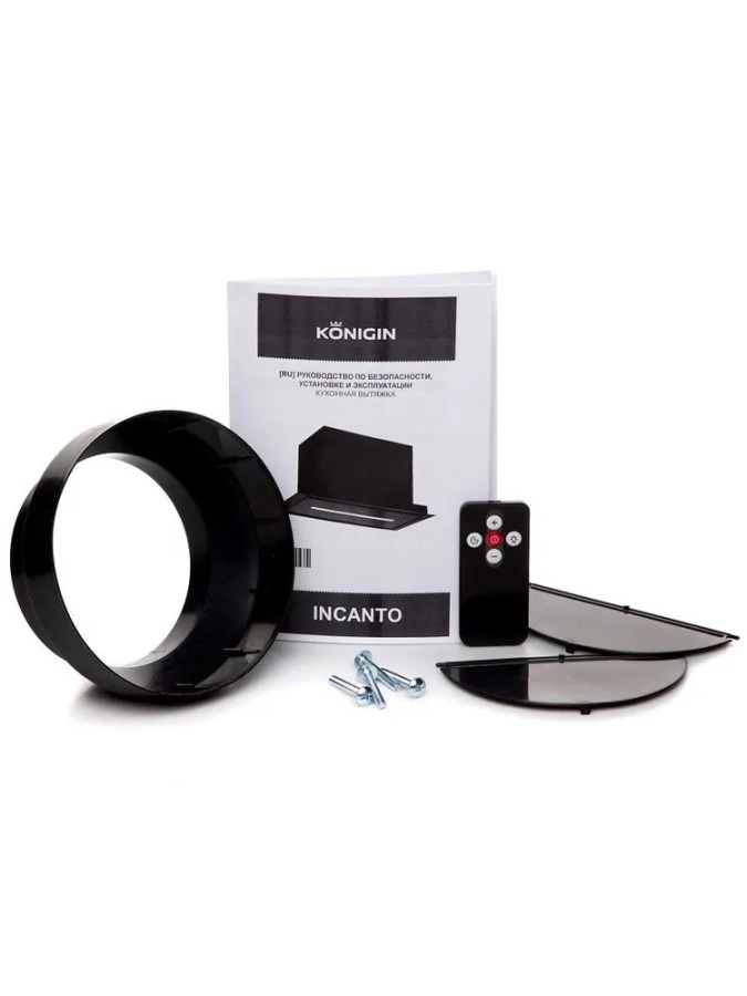 Вытяжка полновстраиваемая Incanto, 60см, б/угольного фильтра, черный матовый/стекло черное, Konigin