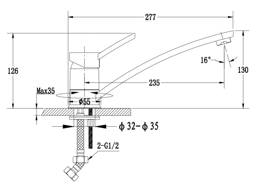 Смеситель GranFest 1724, d=40 мм, иней