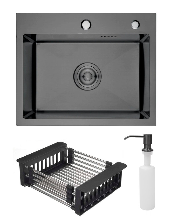 Мойка врезная Ладога 50, 500х400х220мм, нерж. сталь SS201, черный PVD, дозатор+корзина, CMF