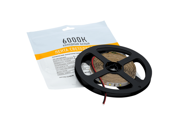 Лента  8х1.5х5000мм, SMD 2835, 12В, холодный, 4.8 Вт/м, 60 диодов/м, 250 Лм/м, IP20, SWG
