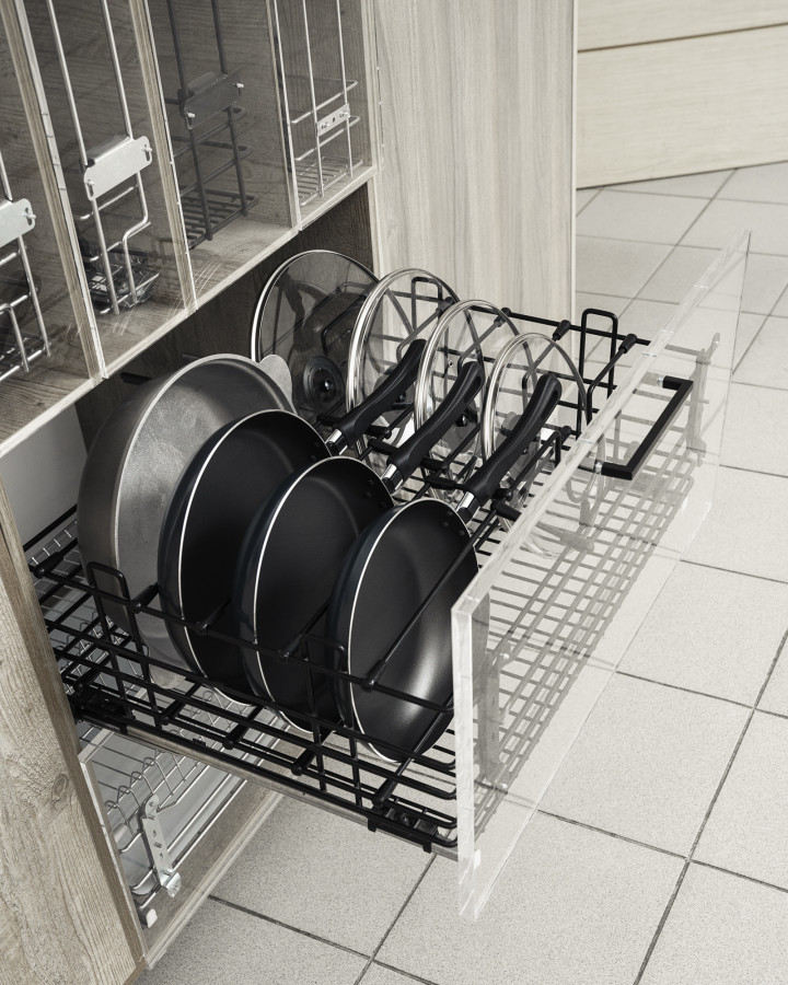 Корзина для хранения сковородок и крышек, база 800мм, направл. Hettich с доводчиком, черный, Россия