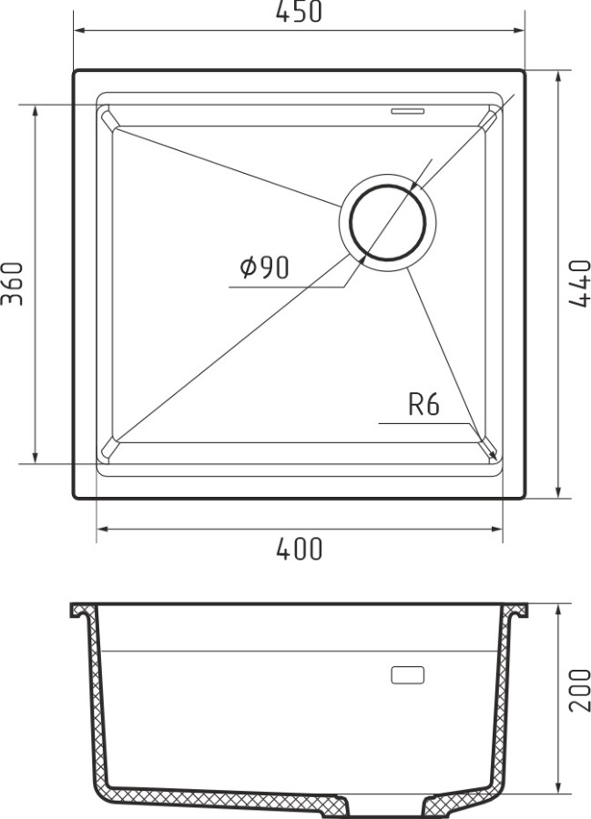 Мойка Rivelato LINO 454-R, 450х440х200мм, антрацит