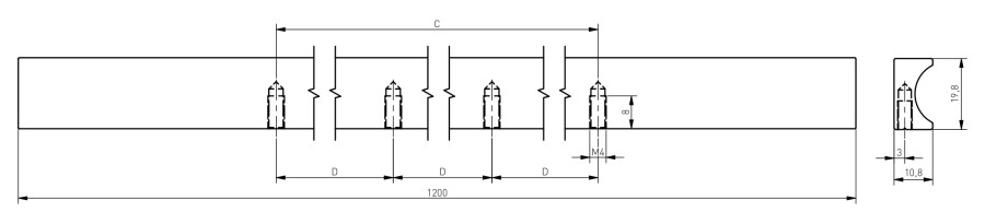 Ручка-скоба, GROOVE, L=1200 мм, металл, светлое брашированное золото, GTV