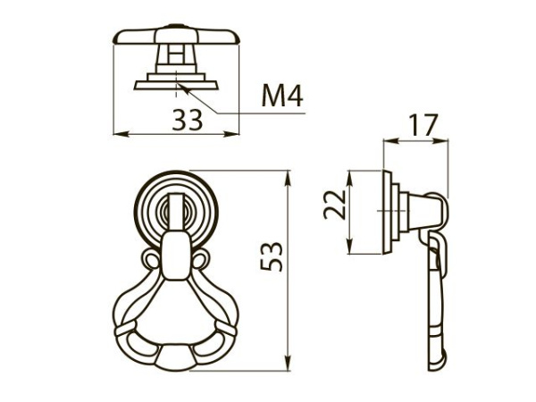 Ручка-капля, KT WP 1147, 53х33х17мм, металл, бронза, GTV