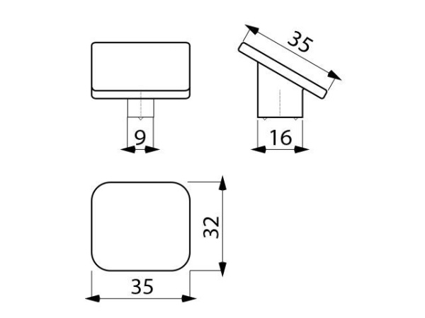 Ручка-кнопка, HILL, 35х35мм, металл, инокс, GTV