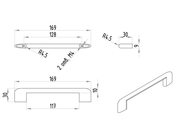 Ручка-скоба, 287, 128мм, металл, брашированное золото