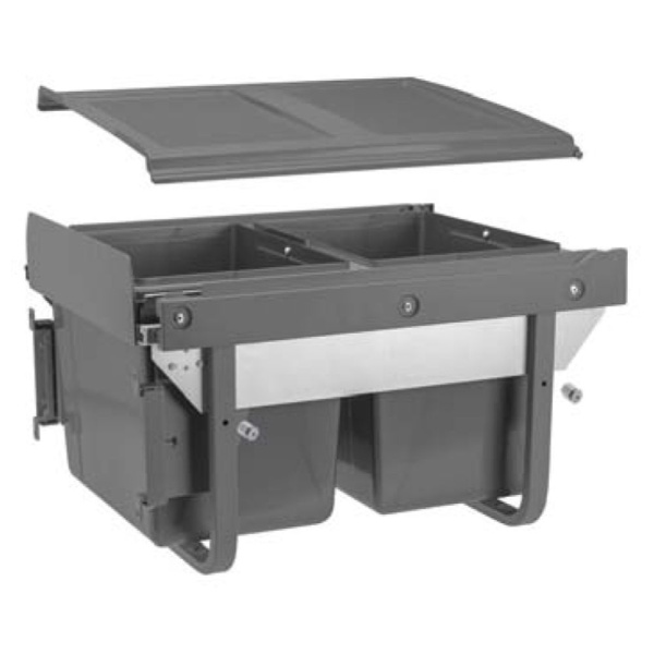 Система контейнеров для мусора, 2х15л, в шкаф на 450мм, с доводчиком, пластик, антрацит, GTV