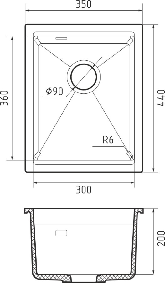 Мойка Rivelato LINO 354, 350х440х200мм, антрацит