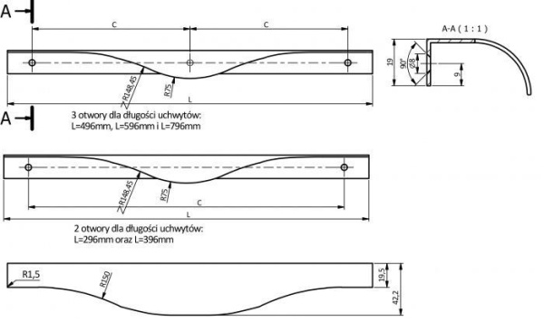Ручка торцевая, PICADO, 352/796мм, металл, черный матовый, GTV/25/100