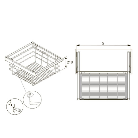 Корзина для белья в шкаф на 600мм, 490х520х210мм, полное выдвижение, с доводчиком, белая