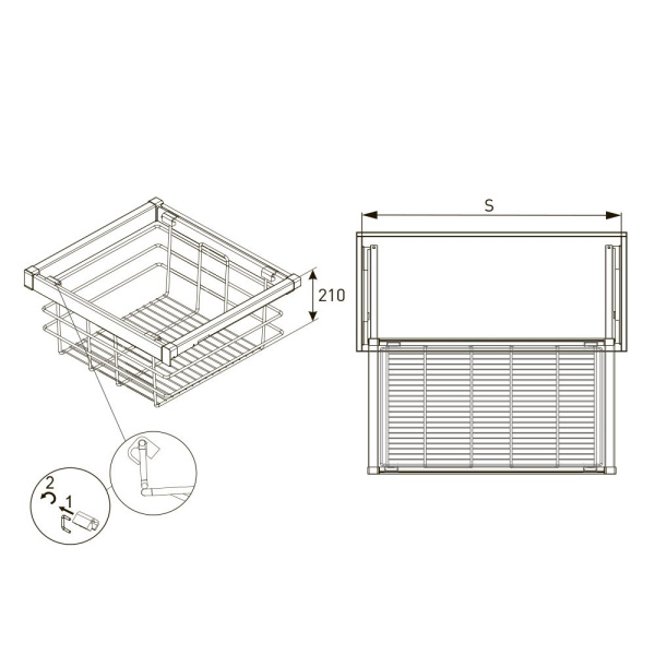 Корзина для белья в шкаф на 600мм, 490х520х210мм, полное выдвижение, с доводчиком, белая