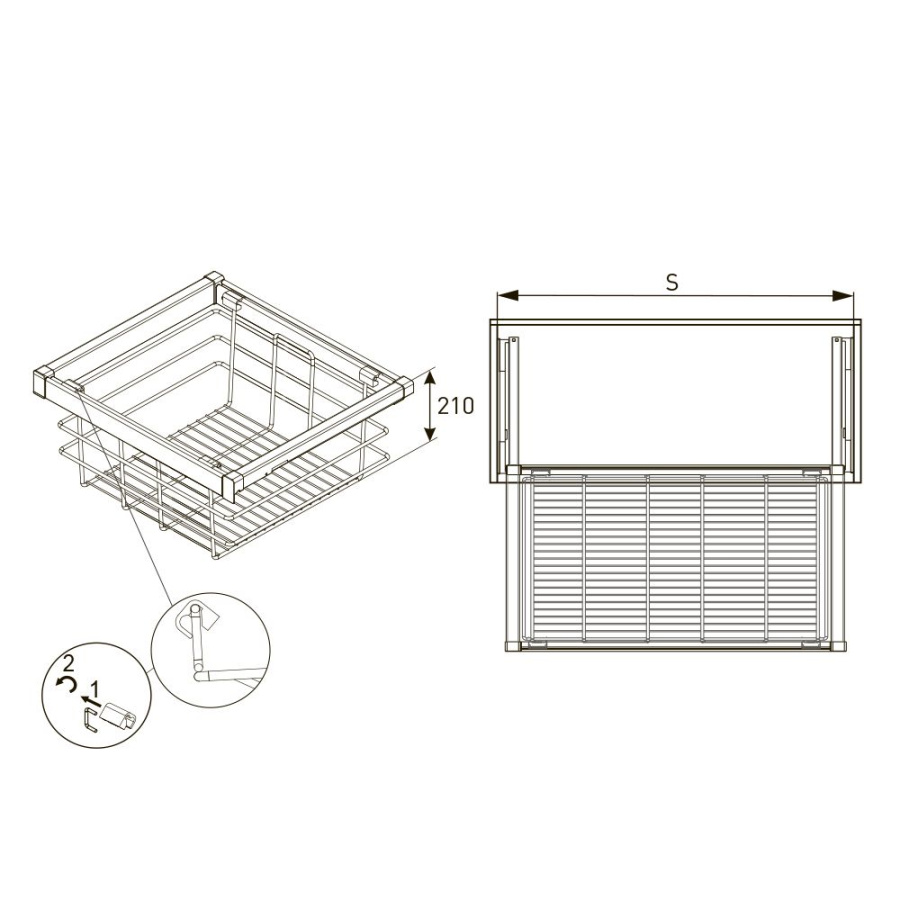 Корзина для белья в шкаф на 600мм, 490х520х210мм, полное выдвижение, с доводчиком, белая