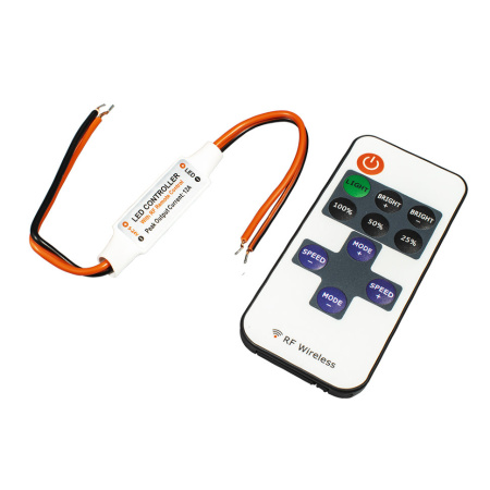 Выключатель с радио-пультом для одноцветн. лент, с диммером, 12-24В/72-144Вт, пластик, белый