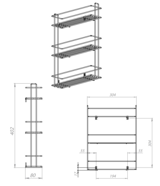 Полка для специй, 80х304х402, графит, Россия
