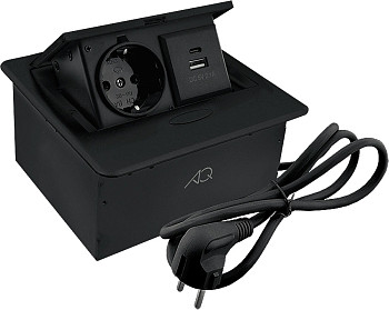 Горизонтальная, 1хEURO+2хUSB A+C, полуавтомат, черный, 138х135х68мм, металл/пластик, AQ